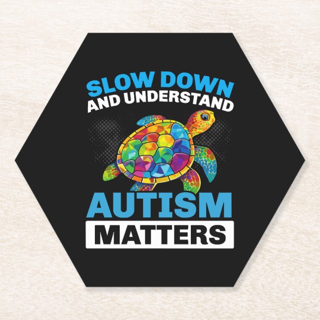 Autism Turtle Autistic Puzzle Autism Awareness     Paper Coaster (Front)