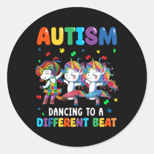 Autism Unicorn Dancing To A Different Beat Autism Classic Round Sticker