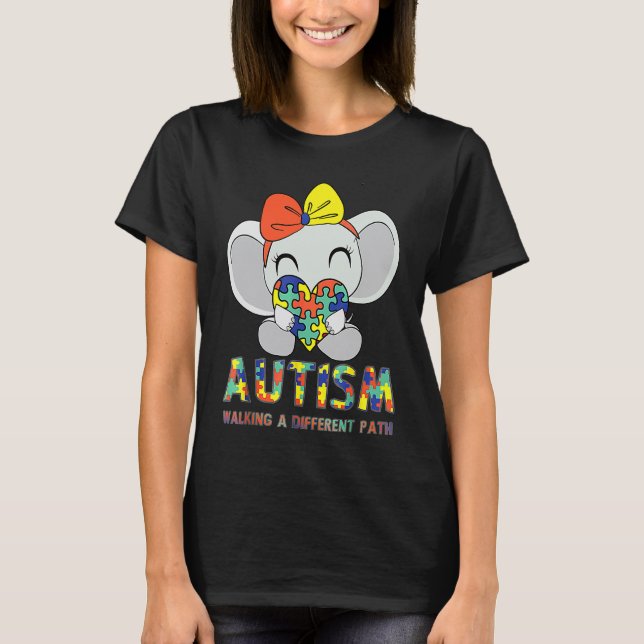 Autism Walking A Different Path Cute Elephant Auti T-Shirt (Front)