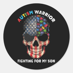 Autism Warrior Fighting For My Son Gifts For Mum D Classic Round Sticker