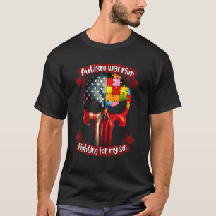 Autism Warrior Fighting For My Son Skull Autistic T-Shirt