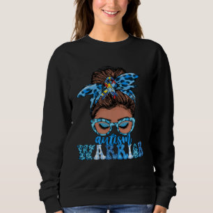 Autism Warrior Mom Leopard Jigsaw Puzzle Messy Hai Sweatshirt