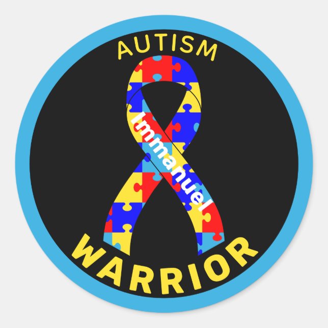 Autism Warrior Ribbon Black Round Sticker (Front)