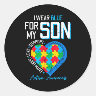 Autism wear blue for son awareness dad mum men classic round sticker