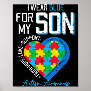 Autism wear blue for son awareness dad mum men poster