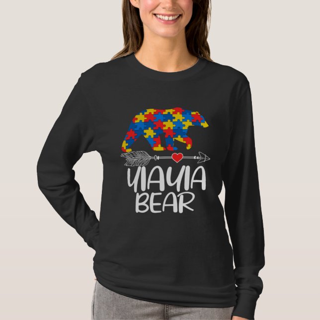 Autism Yiayia Bear Autistic Support Autism Awarene T-Shirt (Front)