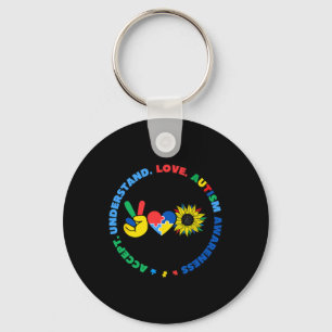 Autisme Kids Superheroes Sunflower Peace Hand Sign Key Ring
