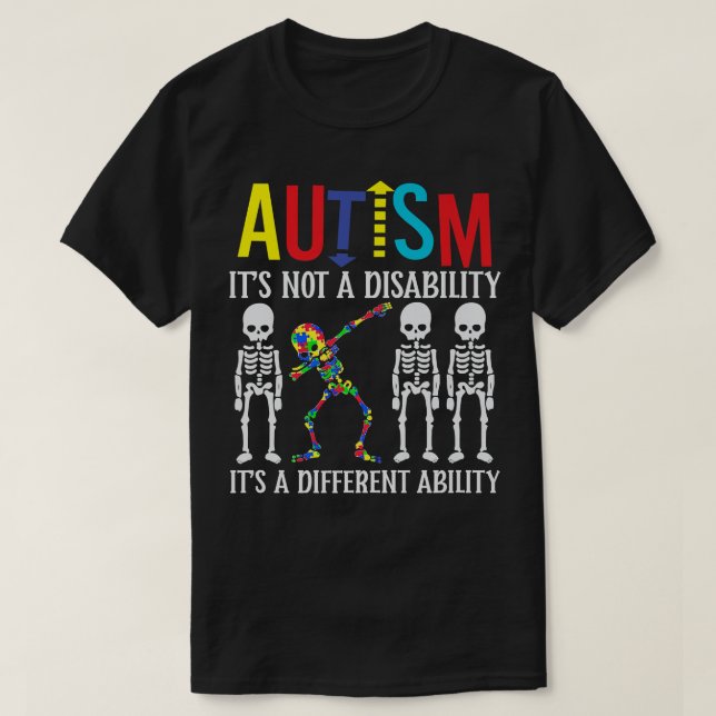 AutismIt's a Different Ability Dabbing Skeleton Pu T-Shirt (Design Front)