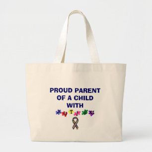 autismprimarywb, 7715_1_b, PROUD PARENT OF A CH... Large Tote Bag