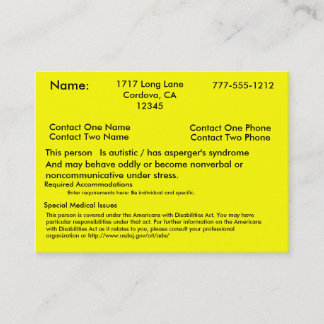 Autistic Alert Card V2