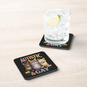 Autistic And Gay Funny Cat Coaster