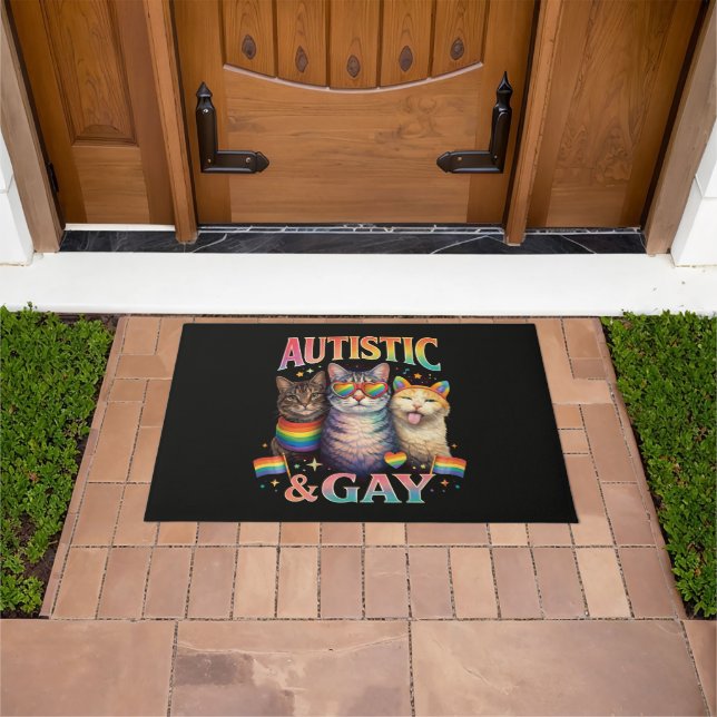 Autistic And Gay Funny Cat Doormat (Outdoor)