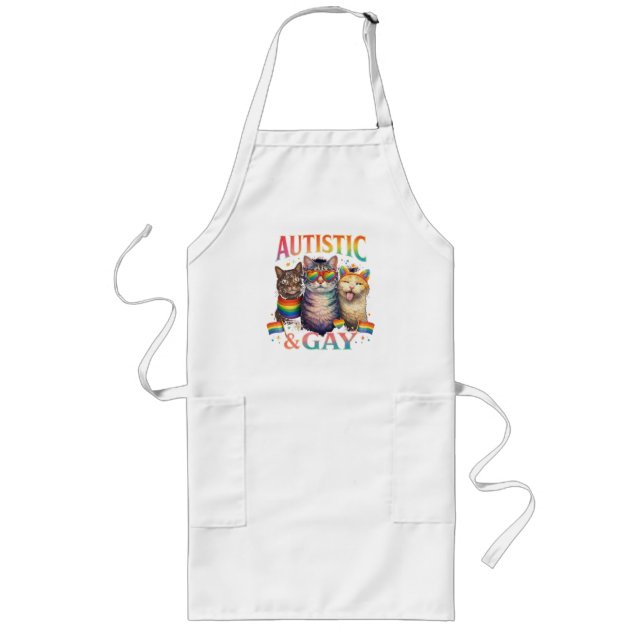 Autistic And Gay Funny Cat Long Apron (Front)