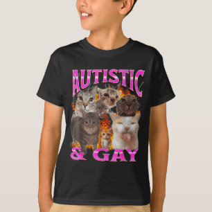 Autistic And Gay Funny Cat Meme Bootleg Graphic T-Shirt