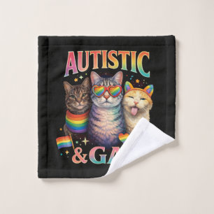 Autistic And Gay Funny Cat Wash Cloth