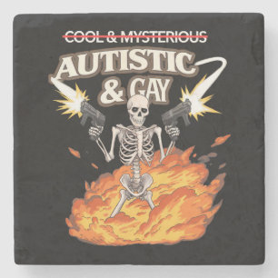 Autistic and Gay Skeleton Funny Autism Awareness Stone Coaster