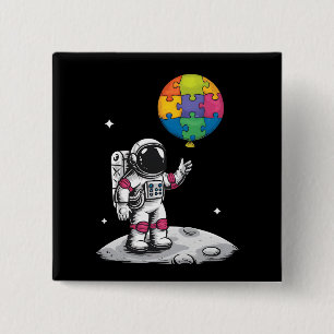 Autistic Astronaut Balloon Space Autism Awareness 15 Cm Square Badge