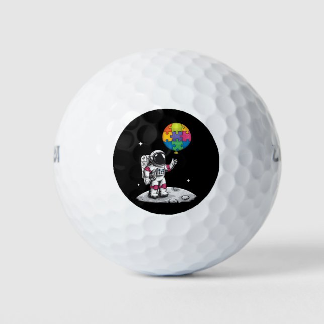 Autistic Astronaut Balloon Space Autism Awareness Golf Balls (Front)