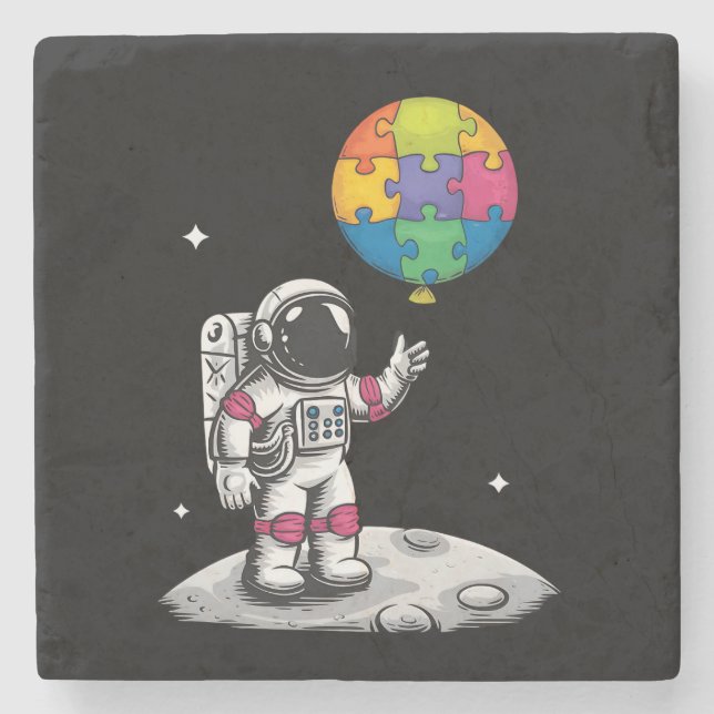 Autistic Astronaut Balloon Space Autism Awareness Stone Coaster (Front)