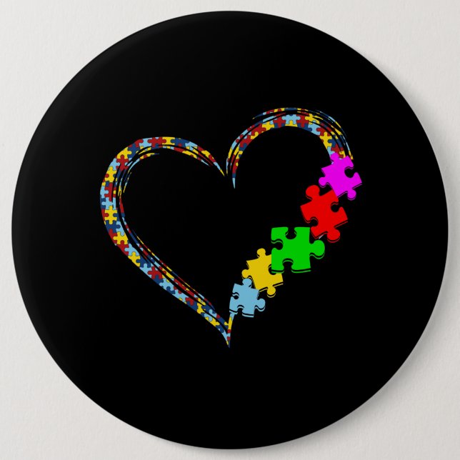 Autistic | Autism Awareness Heart Puzzle Piece 6 Cm Round Badge (Front)