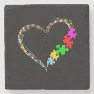 Autistic Autism Awareness Heart Puzzle Piece Stone Coaster