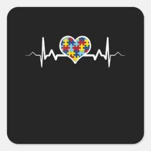Autistic   Autism Awareness Heartbeat Puzzle Pride Square Sticker