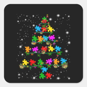 Autistic   Autism Puzzle Piece Christmas Tree Square Sticker