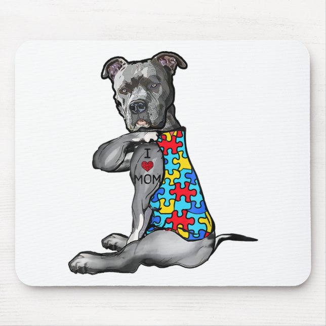 Autistic | Cool Pitbull I Love Mum Autism Puzzle Mouse Pad (Front)