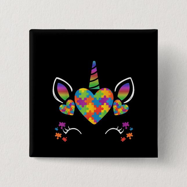 Autistic | Cute Unicorn Autism Awareness Puzzle 15 Cm Square Badge (Front)