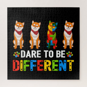 Autistic Dare To Be Different Cute Shiba Inu Dog Jigsaw Puzzle