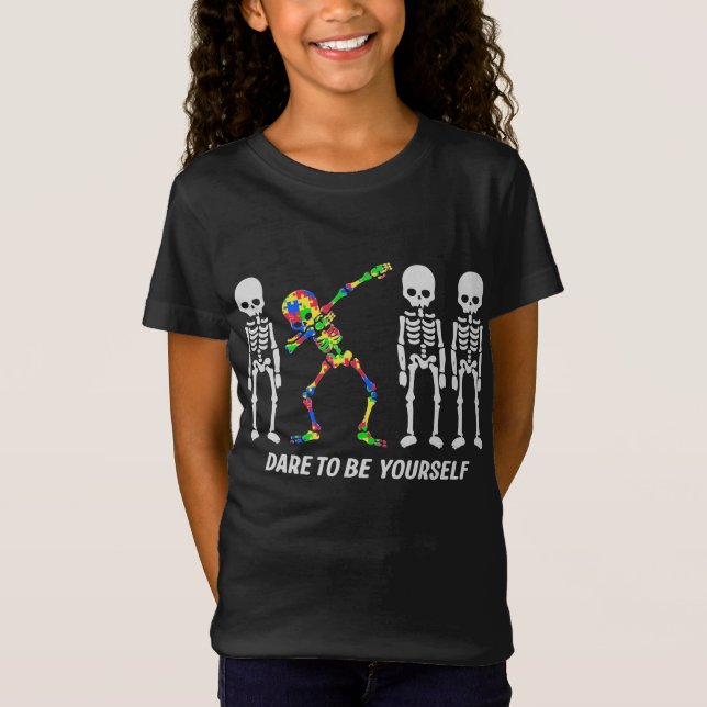 Autistic | Dare To Be Different Dabbing Skeleton T-Shirt (Front)