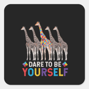 Autistic Dare To Be Different Giraffe Puzzle Piece Square Sticker