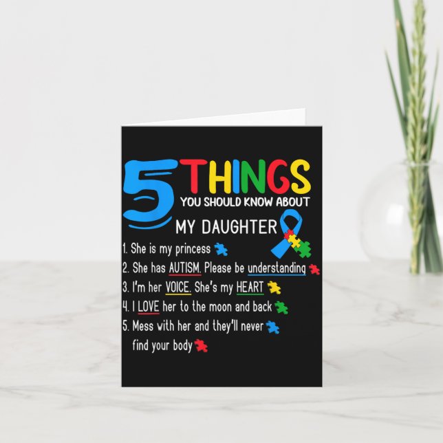 Autistic Daughter Au Awareness Support Mum Dad Card (Front)