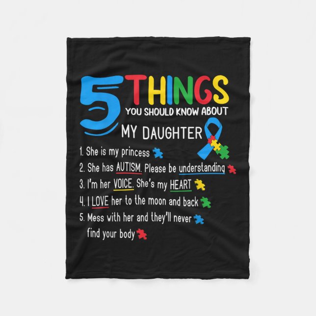 Autistic Daughter Autism Awareness Support Mum Dad Fleece Blanket (Front)
