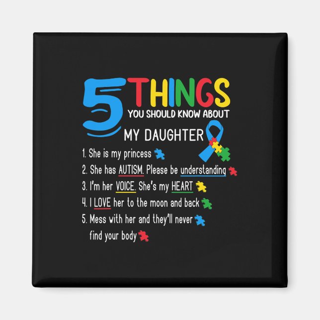 Autistic Daughter Autism Awareness Support Mum Dad Magnet (Front)