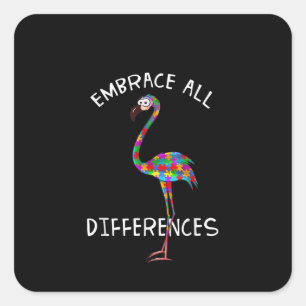 Autistic   Embrace All Differences Flamingo Puzzle Square Sticker