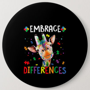 Autistic  Embrace Differences Giraffe Puzzle Piece 6 Cm Round Badge
