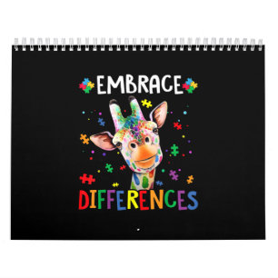 Autistic Embrace Differences Giraffe Puzzle Piece Calendar