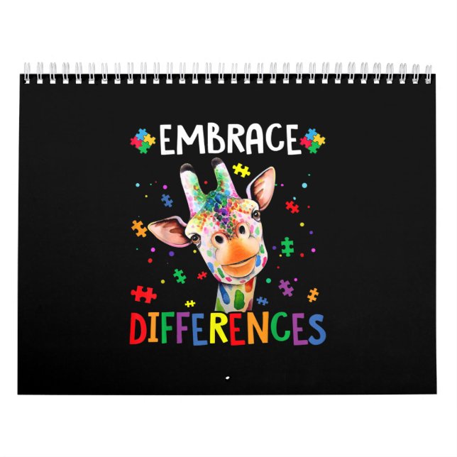 Autistic |Embrace Differences Giraffe Puzzle Piece Calendar (Cover)