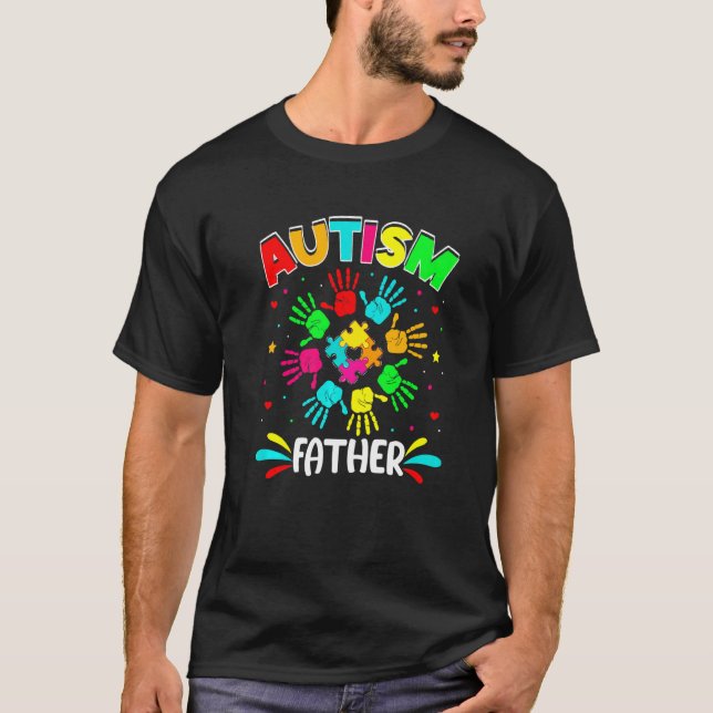 Autistic Father Puzzle Support Family Autism Aware T-Shirt (Front)