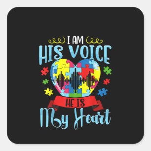 Autistic   I Am His Voice He Is My Heart Puzzle Square Sticker