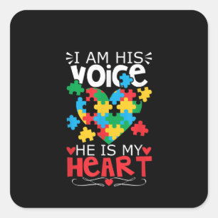 Autistic I Am His Voice He Is My Heart Puzzle Square Sticker