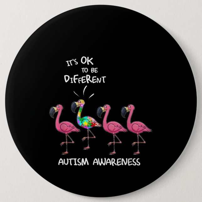 Autistic | It's Ok To Be Different Flamingo Puzzle 6 Cm Round Badge (Front)