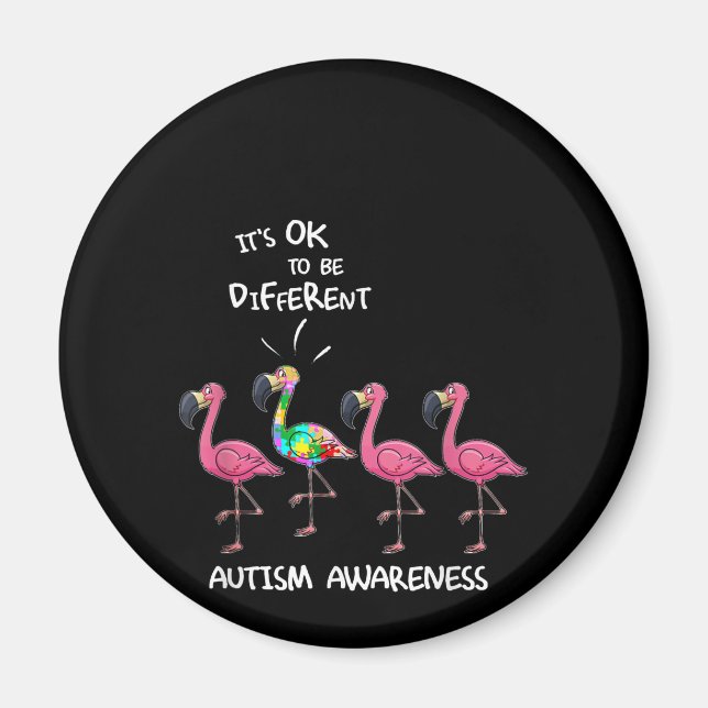 Autistic | It's Ok To Be Different Flamingo Puzzle Magnet (Front)