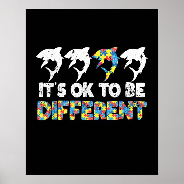 Autistic |It's Ok To Be Different Shark Silhouette Poster (Front)
