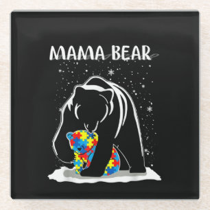 Autistic Mama Bear Autism Puzzle Piece Snowflake Glass Coaster
