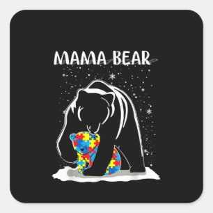 Autistic Mama Bear Autism Puzzle Piece Snowflake Square Sticker