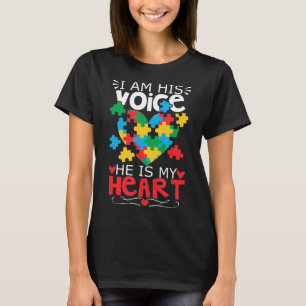 Autistic Puzzle Piece Heart I Am His Voice Womens T-Shirt