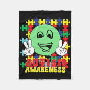 Autistic Puzzle Pieces Smile Face Autism Awareness Fleece Blanket