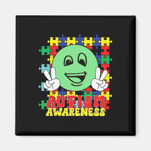 Autistic Puzzle Pieces Smile Face Autism Awareness Magnet